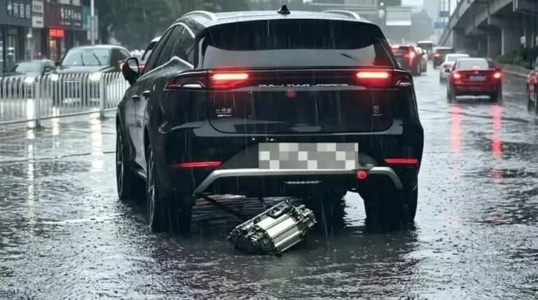 BYD Tang bị rơi mô-tơ điện phía sau khi chạy qua đoạn đường ngập